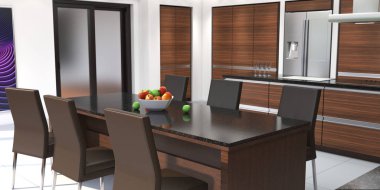 Ahşap kapı aynası ile 3D işleme modern mutfak