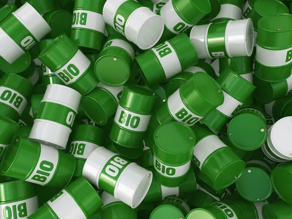 Rendu Barils Verts Pour Biocarburants Avec Lettrage — Photo