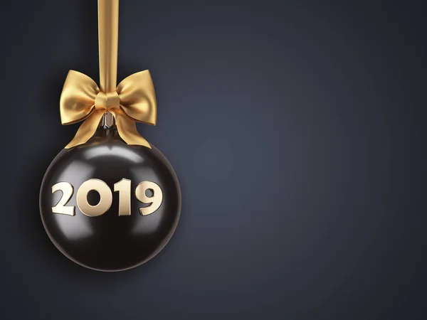 Representación Bola Navidad Sobre Fondo Oscuro Con Inscripción 2019 —  Fotos de Stock
