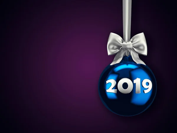 Rendu Boule Noël Sur Fond Sombre Avec Inscription 2019 — Photo