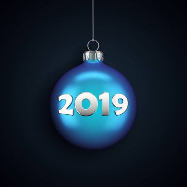 3D render Noel top yazıt 2019 ile karanlık bir arka plan üzerinde