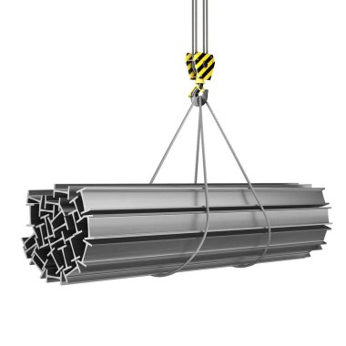bir vinç kanca 3D render ile bir yük Metal sac ürünleri