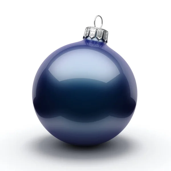 Renderização Bola Natal Azul Escuro Fundo Branco — Fotografia de Stock