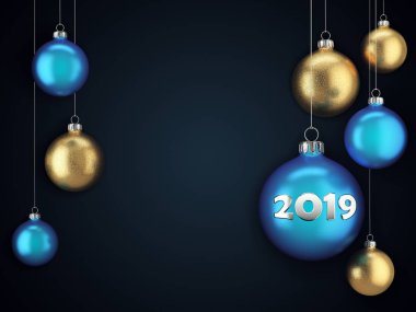 3D render Noel kartı ile Noel topları