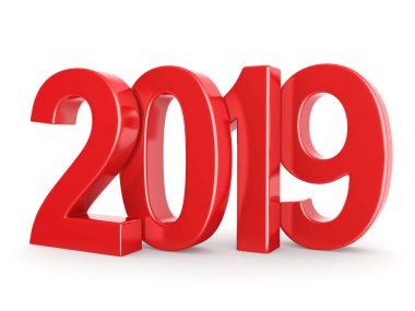 Beyaz arka plan üzerinde izole 3d render 2019 yeni yıl kırmızı basamak