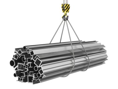 bir vinç kanca 3D render ile bir yük Metal sac ürünleri