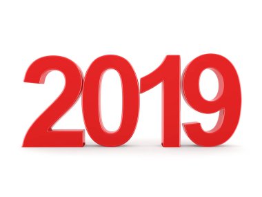 Beyaz arka plan üzerinde izole 3d render 2019 yeni yıl kırmızı basamak