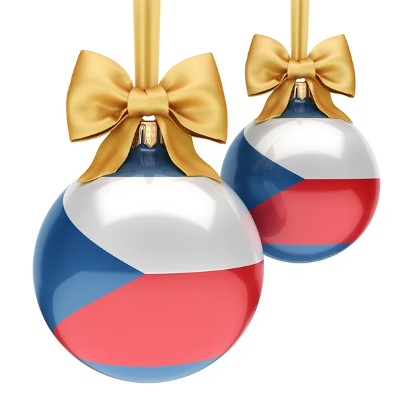 Rendering Μπάλα Χριστουγεννιάτικη Διακοσμημένη Σημαία Της Τσεχικής Δημοκρατίας — Φωτογραφία Αρχείου