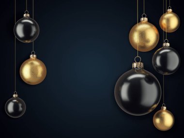 3D render Noel kartı ile Noel topları