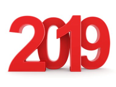 Beyaz arka plan üzerinde izole 3d render 2019 yeni yıl kırmızı basamak