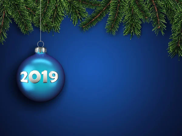 Rendering Christmas Card Christmas Ball Inscription 2019 — Stock Photo, Image