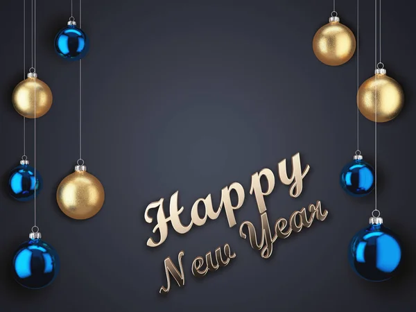 3D Rendering Christmas Card with Christmas balls and Happy New Year