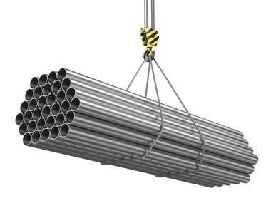 bir vinç kanca 3D render ile bir yük Metal sac ürünleri