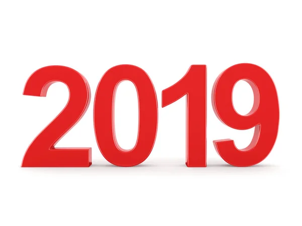 Rendering 2019 Nieuwjaar Rode Cijfers Geïsoleerd Witte Achtergrond — Stockfoto