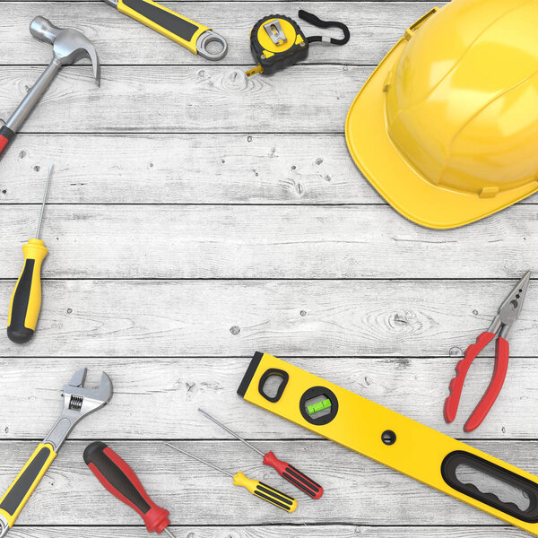 3D rendering set of hand tools for repair