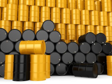 3D render siyah ve sarı varil