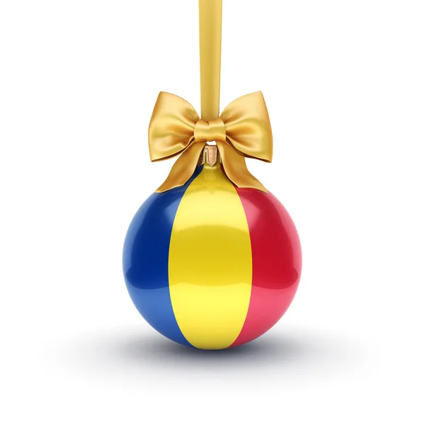 3D рендеринг Рождественского мяча с флагом Румынии — стоковое фото