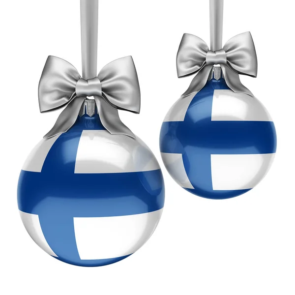 3D рендеринг Рождественского мяча с флагом Финляндии — стоковое фото