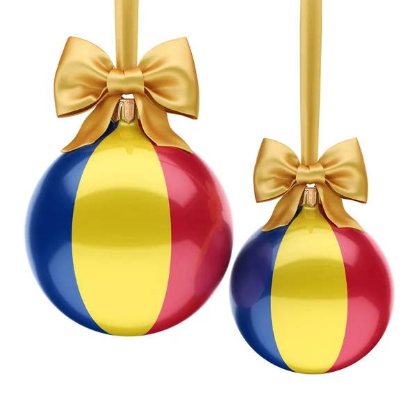 Representación 3D de la bola de Navidad con la bandera de Romania — Foto de Stock