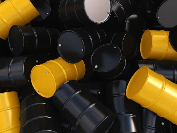 3D rendering black and yellow barrels — Stock Photo, Image