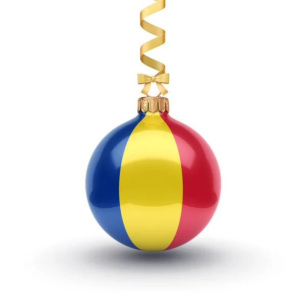 Representación 3D de la bola de Navidad con la bandera de Romania — Foto de Stock