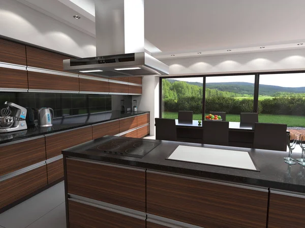 3D renderizado cocina moderna — Foto de Stock