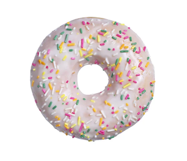 Donut Avec Glaçage Arrosages Colorés Décorés Isolés Sur Fond Blanc — Photo
