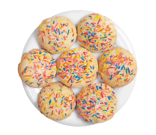 Cookie Színes Hinti Lemez Elszigetelt Fehér Background Felülnézet — Stock Fotó