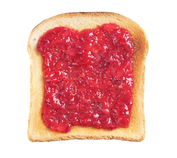 Φέτα Φρυγανισμένο Ψωμί Μαρμελάδα Φράουλα Που Απομονώνονται Λευκό Φόντο Top — Φωτογραφία Αρχείου