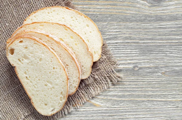 Fette Pane Bianco Tela Trova Vecchio Tavolo Legno Vista Dall — Foto Stock