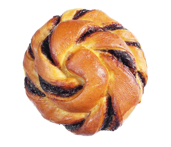 Beyaz arka plan üzerinde üstten görünüm izole çikolata kremalı çörek