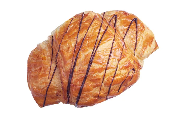 Croissant Med Choklad Isolerad Vit Bakgrund Ovanifrån — Stockfoto