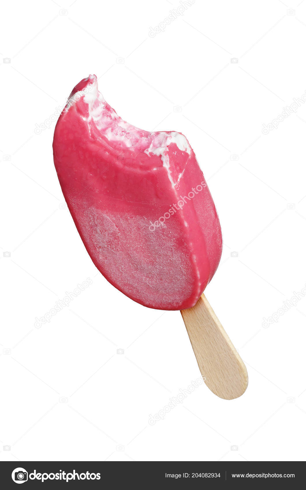 Bitten Raspberry Ice Cream Stick Isolated White Background Royalty Free