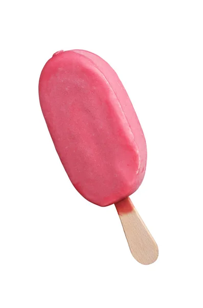 Romige Frambozen Popsicle Geïsoleerd Een Witte Achtergrond Ijs Een Stick — Stockfoto