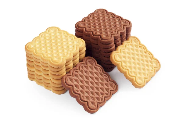 Vanilka Čokoláda Cookies Čtverec Bílém Pozadí — Stock fotografie