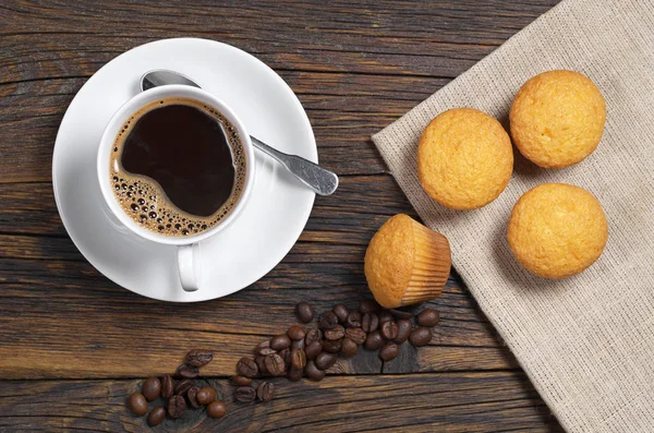 Coffee Muffins Breakfast Old Wooden Table Top View — Stock Photo, Image