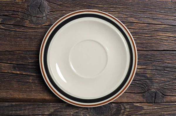 Empty Clean Plate Old Wooden Background Top View — Stock Photo, Image