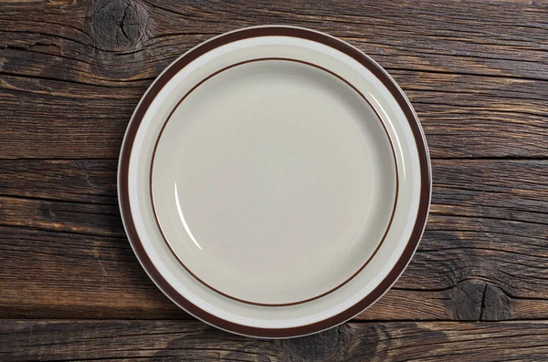 Empty Plate Old Wooden Background Top View — Stock Photo, Image