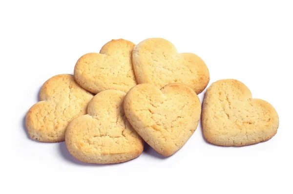 Heap Shortbread Cookies Shape Heart White Background Close — Stock Photo, Image