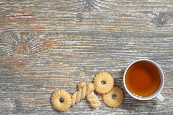 Taza Varias Galletas Shortbread Sobre Fondo Madera Vieja Vista Superior — Foto de Stock