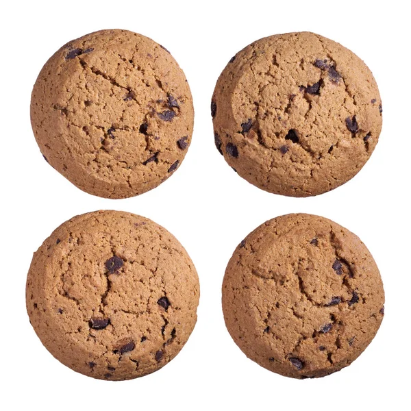 白い背景のクローズ アップ トップ ビューで分離されたチョコレート オートミール クッキーのセット — ストック写真