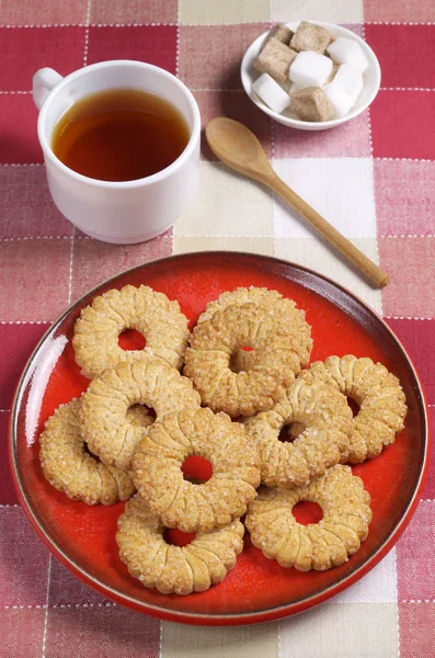 Vue Aérienne Des Biscuits Sablés Sucrés Dans Une Assiette Une — Photo