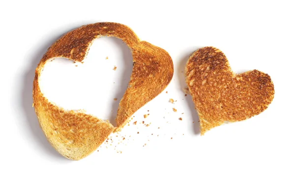 Pieczony Chleb Biały Wyciętym Kształcie Serca Kawałek Białym Tle Widok — Zdjęcie stockowe