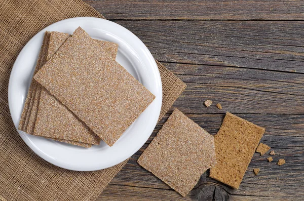 Pan Crujiente Para Dieta Alimentos Una Mesa Madera Rústica Vista — Foto de Stock