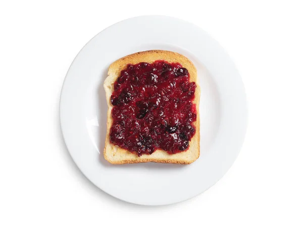 Tostada Con Mermelada Arándanos Bayas Silvestres Plato Sobre Fondo Blanco — Foto de Stock