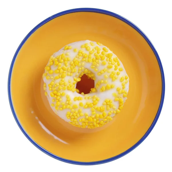 Sabroso Donut Acristalado Plato Aislado Sobre Fondo Blanco Vista Superior — Foto de Stock