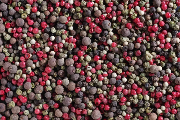Tło Różnych Kolorowych Papryki Ziarna Widok Góry Tekstura Żywności — Zdjęcie stockowe