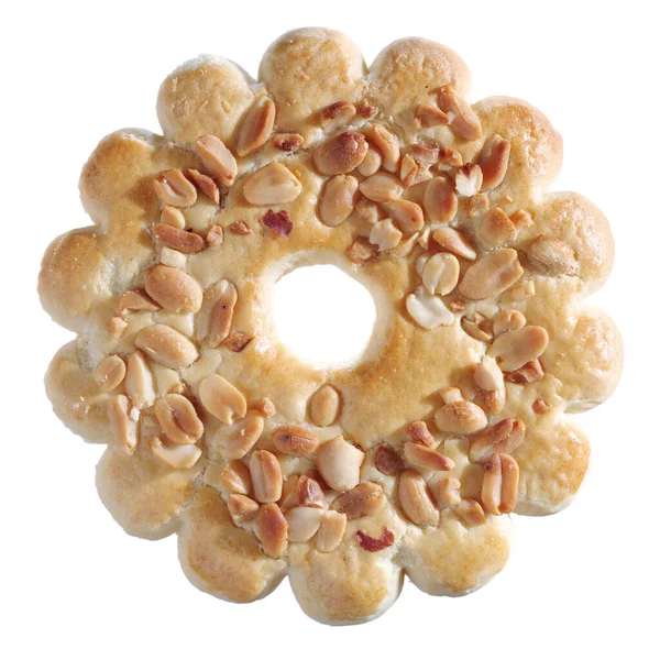 Cookie Ring Med Jordnötter Isolerad Vit Bakgrund Ovanifrån — Stockfoto