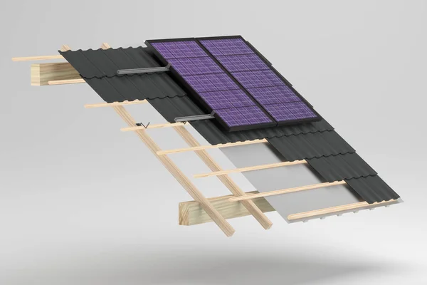 Die Dachkonstruktion Einer Photovoltaik Anlage Stockfoto