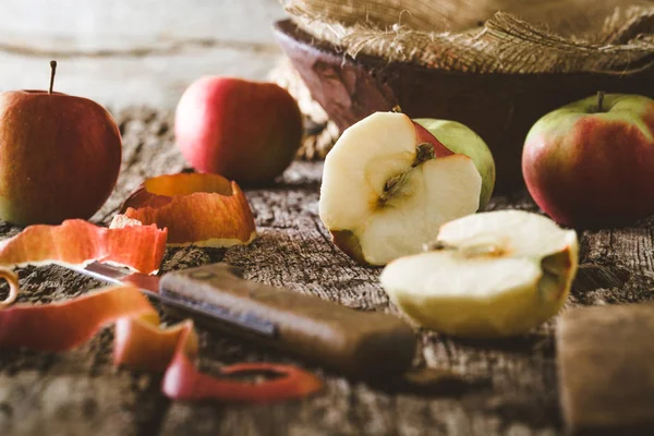 Manzana Pelada Mesaalimentos Orgánicos Saludables — Foto de Stock